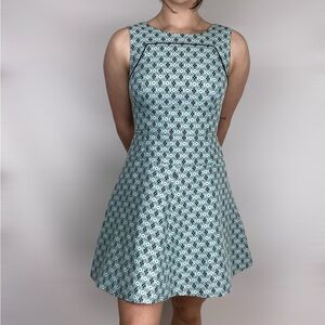 CLUB‎ MONACO Blue Turquoise Jacquard Fit and Flare Mini Sleeveless Dress